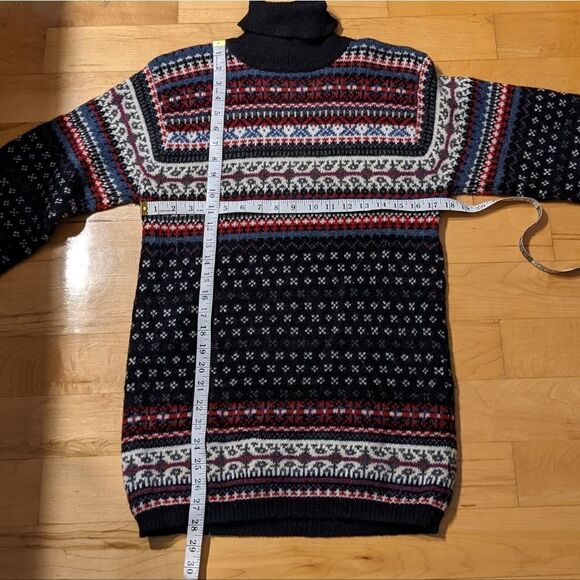 VINTAGE fairisle Icelandic cabin core long wool turtle neck sweater Small @M - Picture 2 of 11